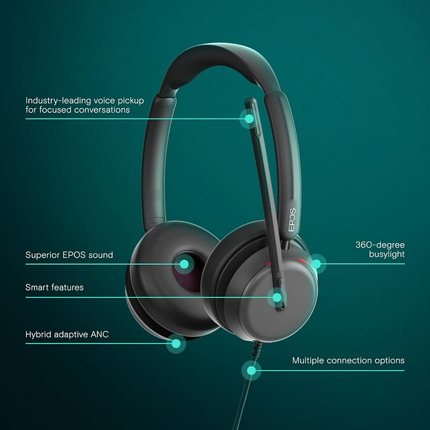 EPOS IMPACT 860T ANC Wired Headset with USB-C, Adaptive ANC & Microsoft Teams