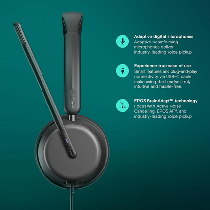 EPOS IMPACT 860T ANC Wired Headset with USB-C, Adaptive ANC & Microsoft Teams