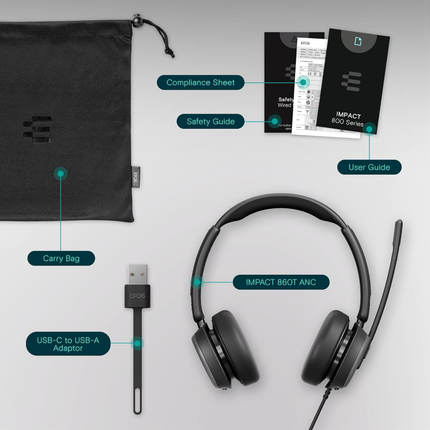 EPOS IMPACT 860T ANC Wired Headset with USB-C, Adaptive ANC & Microsoft Teams