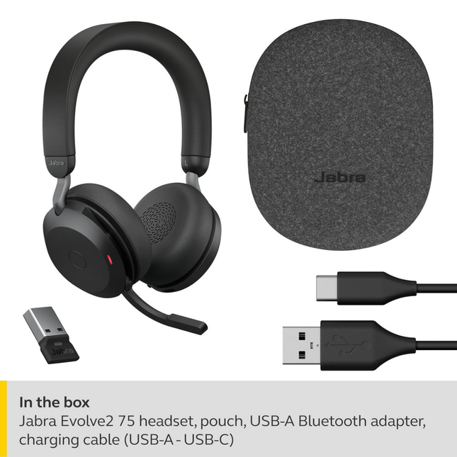Jabra Evolve2 75 MS Wireless Stereo Headset with ANC and Noise-Cancelling Microphone