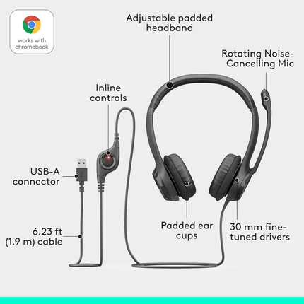 Logitech H390 USB Headset with Noise-Cancelling Microphone, Stereo Audio & USB-A