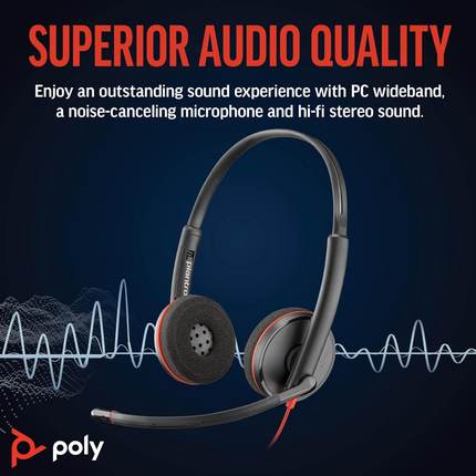 Poly Blackwire 3220 USB-A Wired Stereo Headset with Noise-Cancelling Microphone