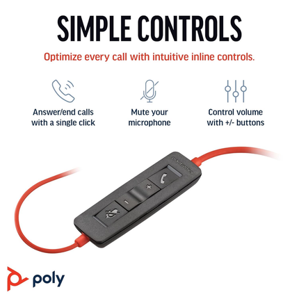 Poly Blackwire 3220 USB-A Wired Stereo Headset with Noise-Cancelling Microphone