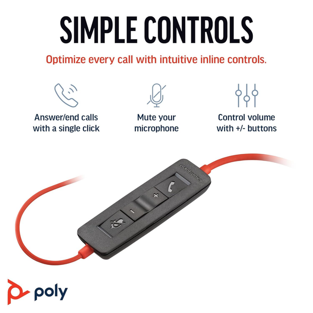 Poly Blackwire 3220 USB-A Wired Stereo Headset with Noise-Cancelling Microphone