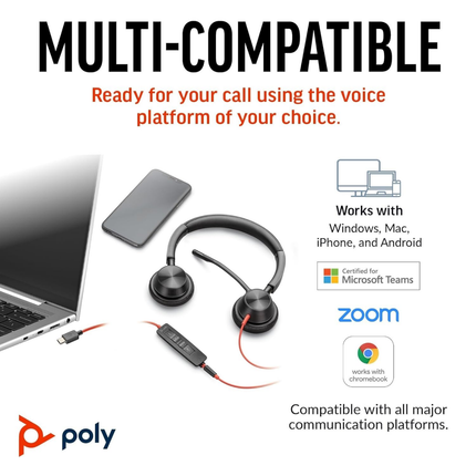 Poly Blackwire 3325 USB-A Wired Stereo Headset with Noise-Cancelling Microphone