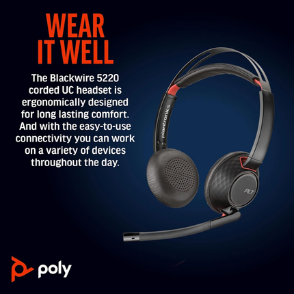 Poly Blackwire 3325 USB-A Wired Stereo Headset with Noise-Cancelling Microphone