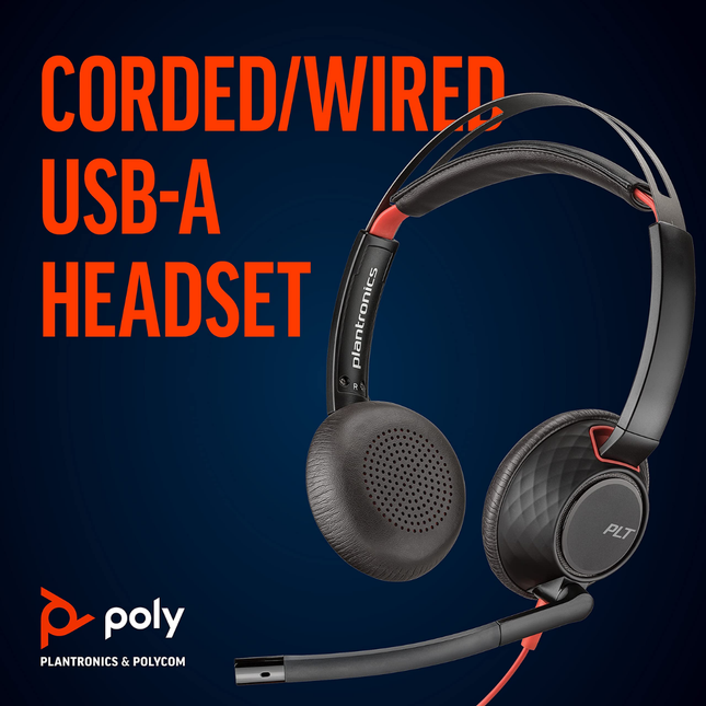 Poly Blackwire 5220 USB-A Stereo Headset with 3.5mm Connectivity & Noise-Cancelling Mic